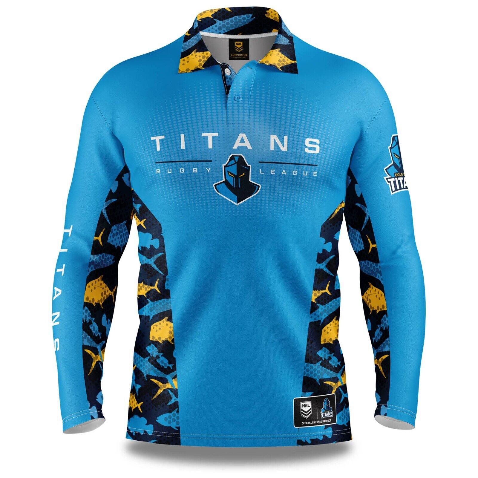NRL Long Sleeve Reef Runner Fishing Polo Tee Shirt - Gold Coast Titans - Adult - Image 2