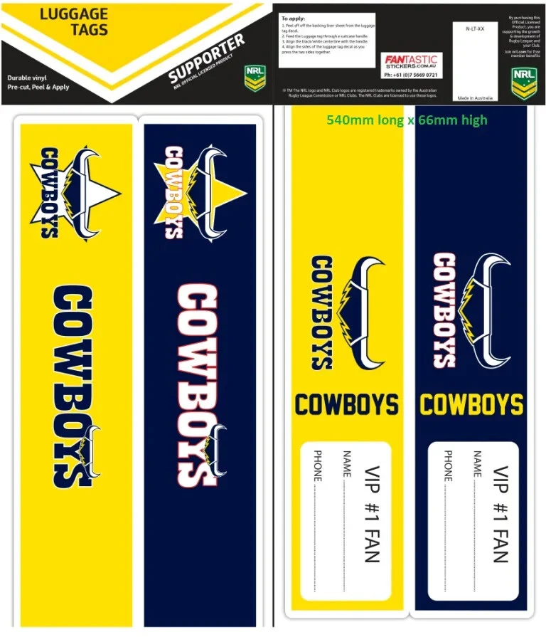 NRL Luggage Bag Tag Sticker - North Queensland Cowboys - Travel Work - Set of 2 - Image 2
