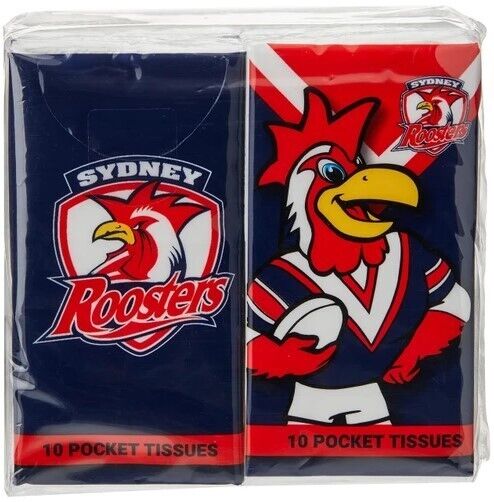 NRL Mascot Pocket Tissue - Sydney Roosters - 4 Pack