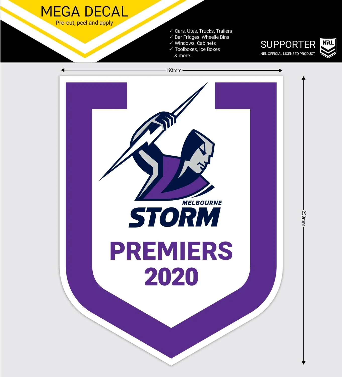 NRL Mega Decal - 2020 Premiers - Melbourne Storm - Car Sticker 250mm - Image 2