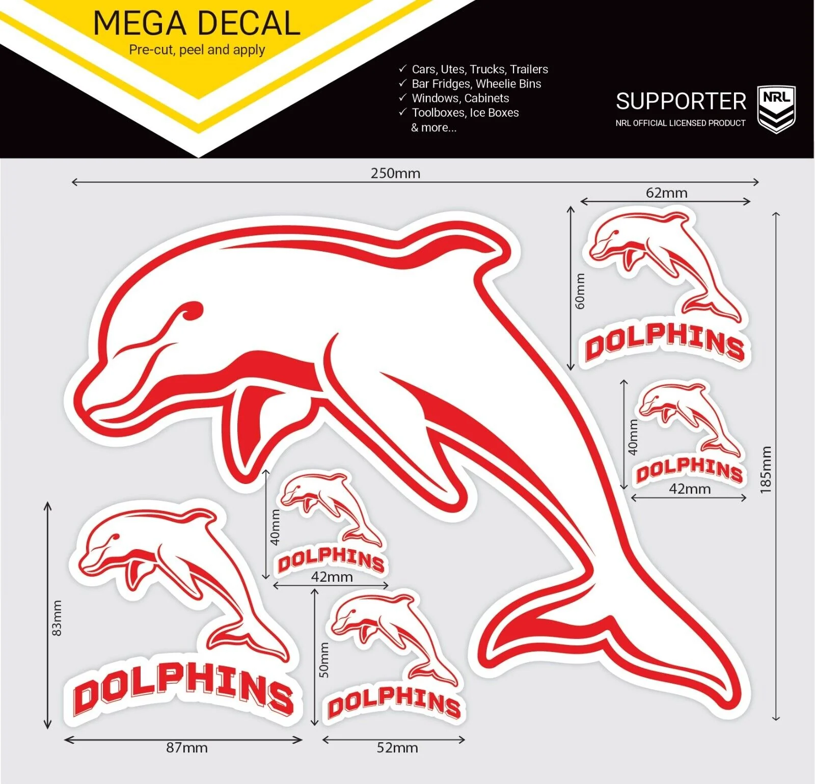 NRL Mega Decal - Dolphins - Car Sticker 250mm - Image 2