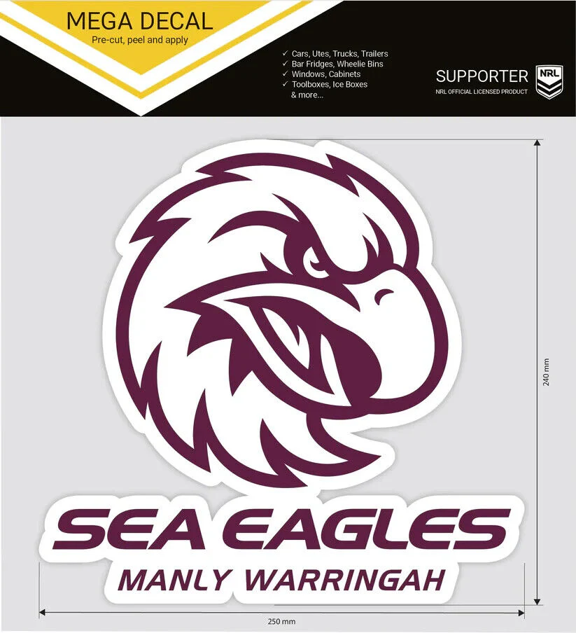 NRL Mega  Decal - Manly Sea Eagles (2024) - Car Sticker 250mm - Image 2