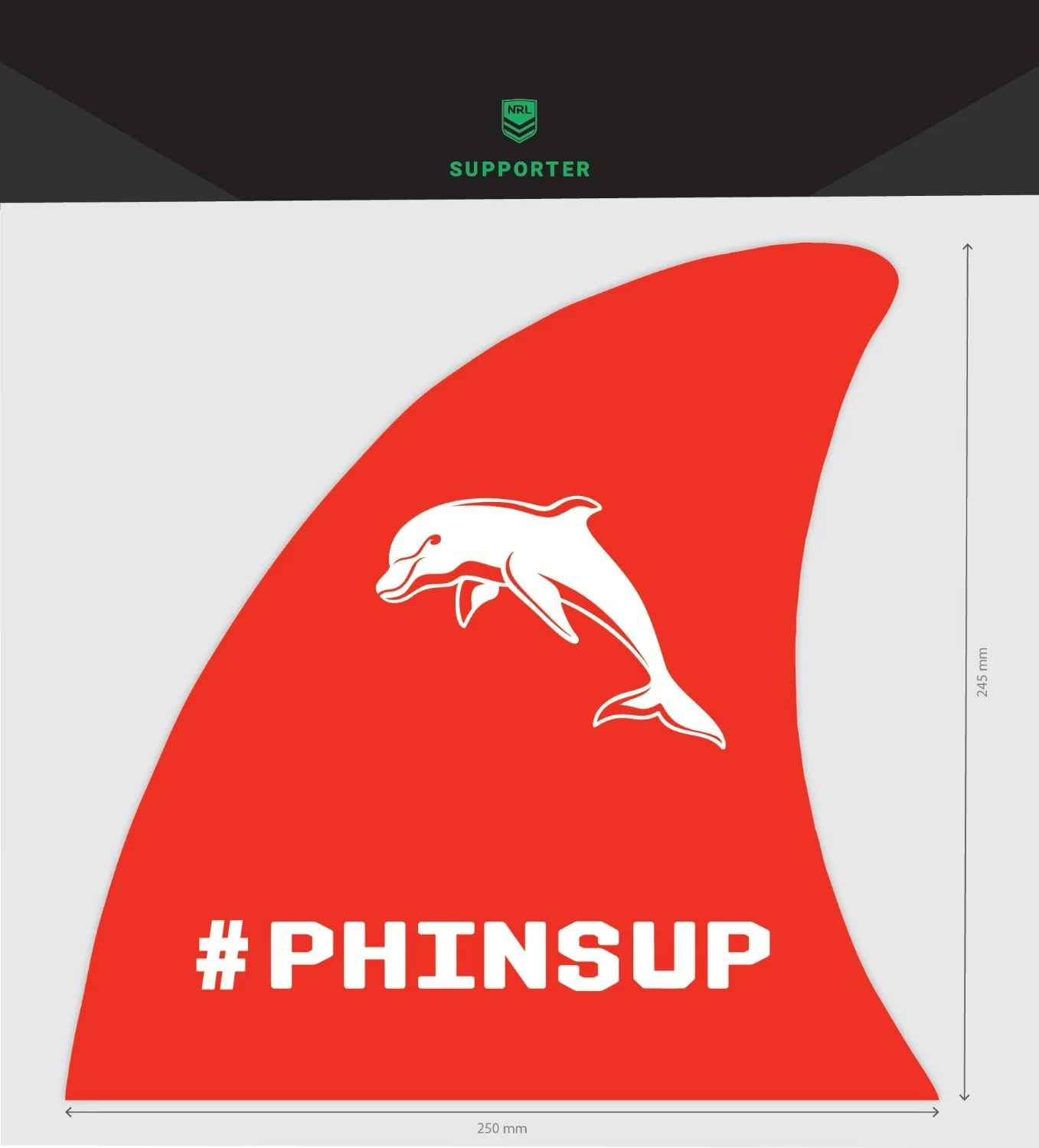 NRL Mega Decal Sticker  Dolphins  PHINS UP  25x24cm
