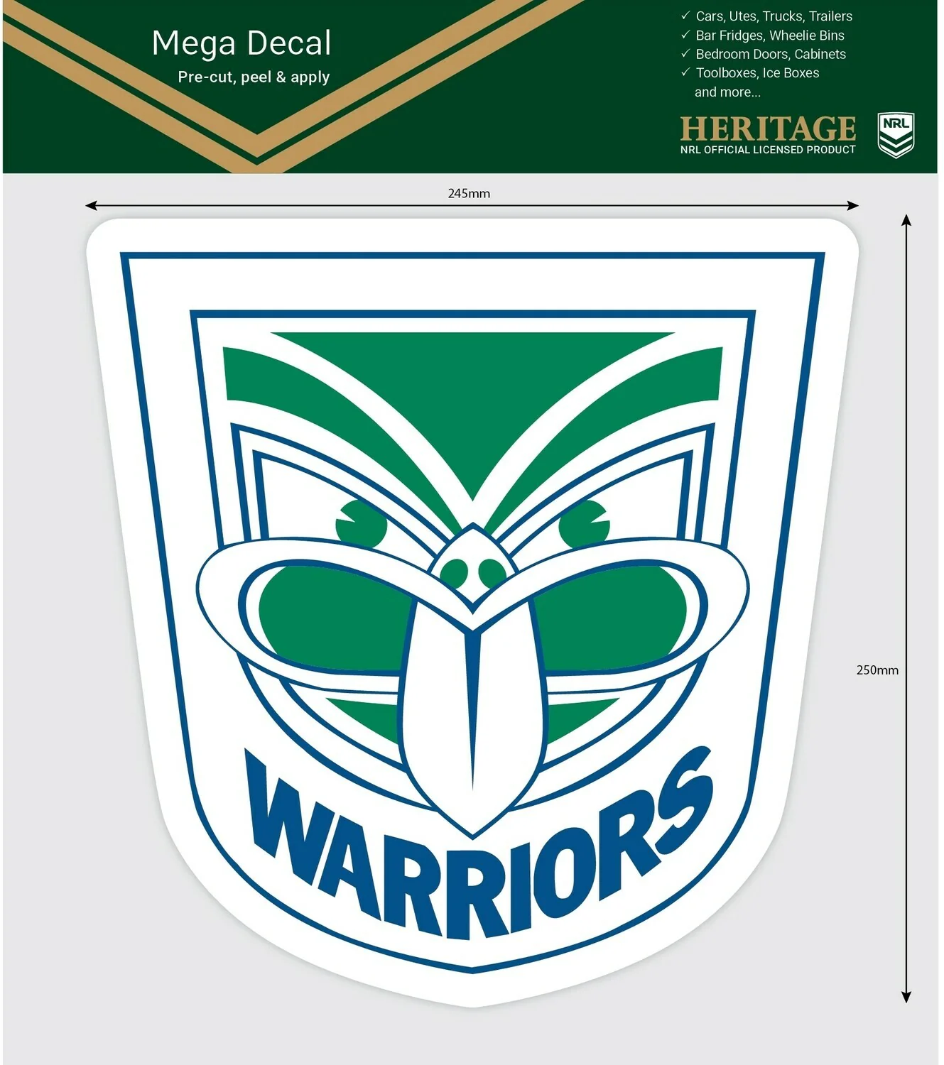 NRL Mega Heritage Decal - New Zealand Warriors  - Car Sticker 250mm - Image 2