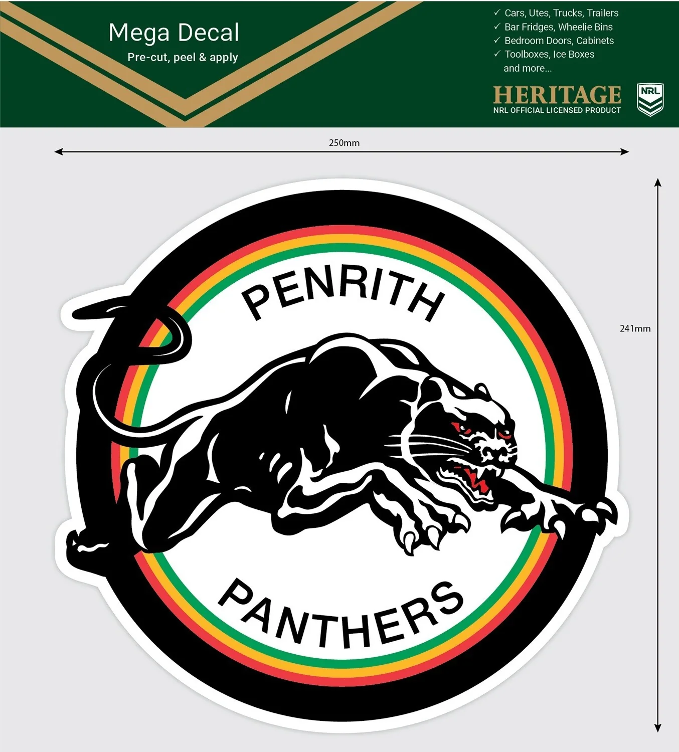 NRL Mega Heritage Decal - Penrith Panthers - Black -  Car Sticker 250mm