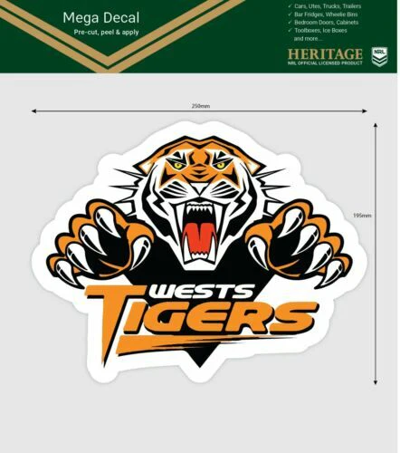 NRL Mega Heritage Decal - West Tigers - Car Sticker 250mm