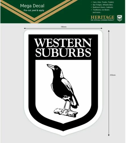 NRL Mega Heritage Decal - Western Suburbs Magpies - Car Sticker 250mm - Image 2