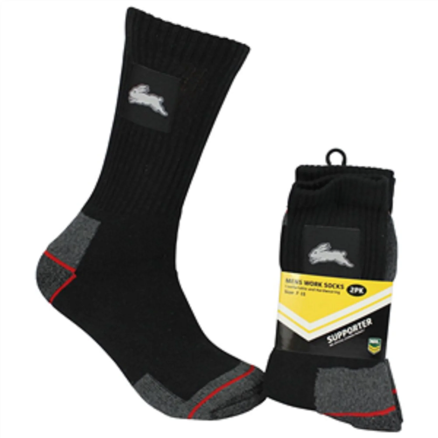 NRL Mens Work Socks Two Pack - South Sydney Rabbitohs