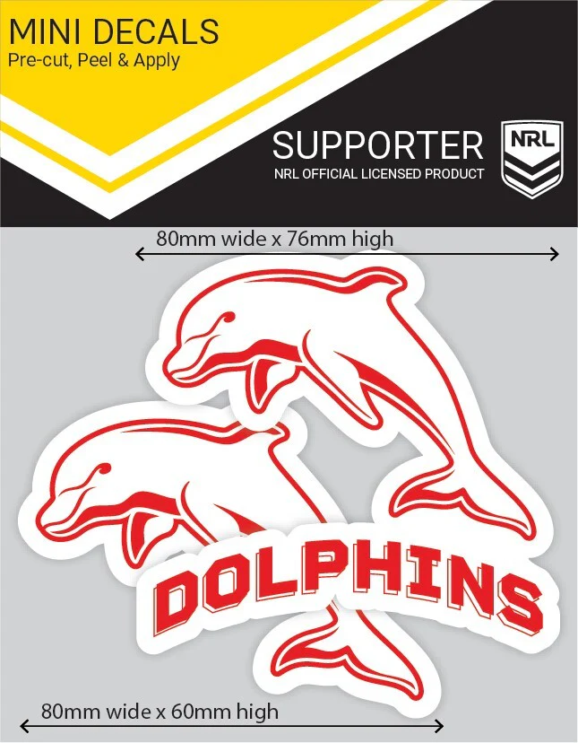 NRL Mini Decal - Dolphins - Sticker Set Of 2 - 8x7cm