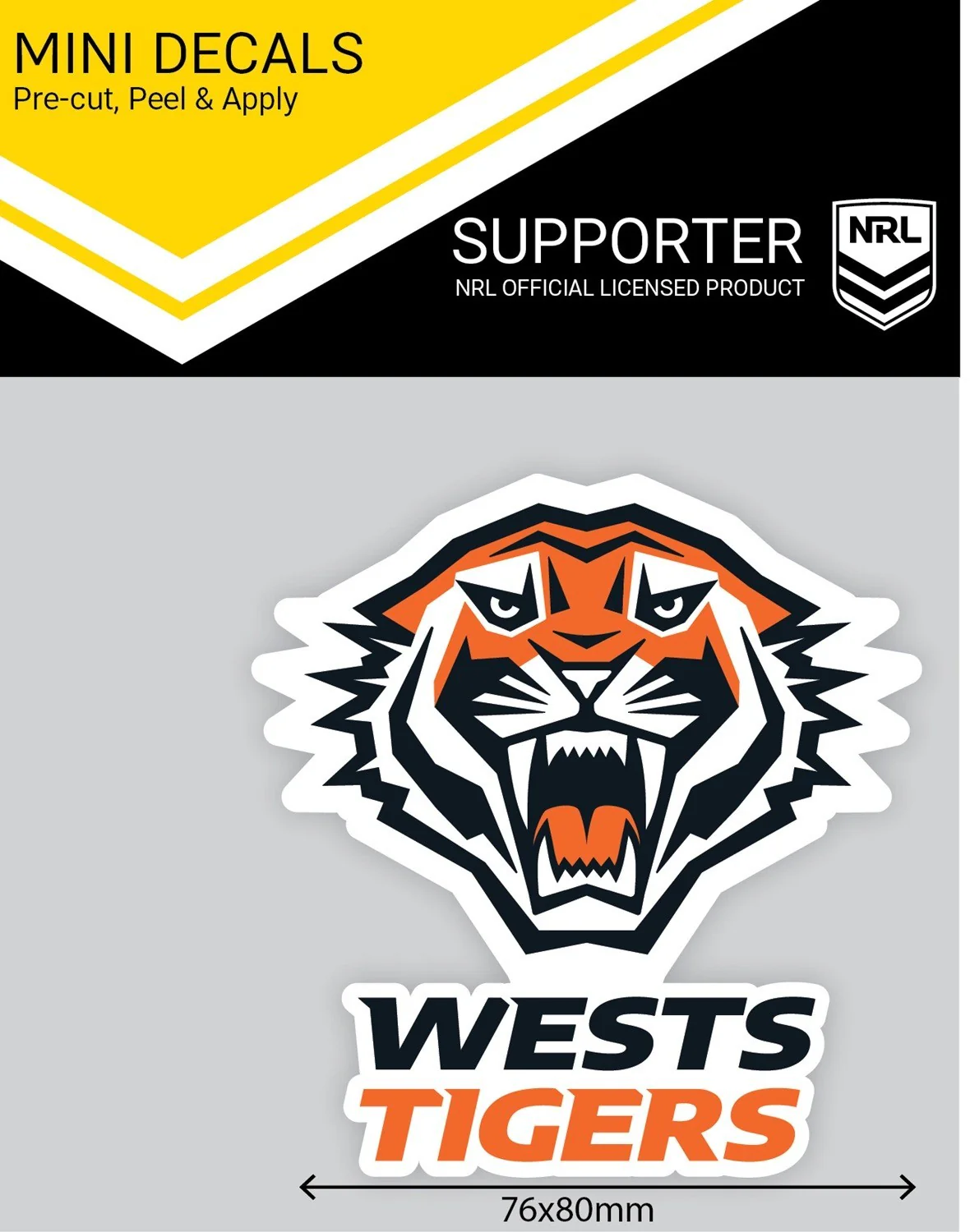 NRL Mini Decal - West Tigers - Single Sticker - Image 2