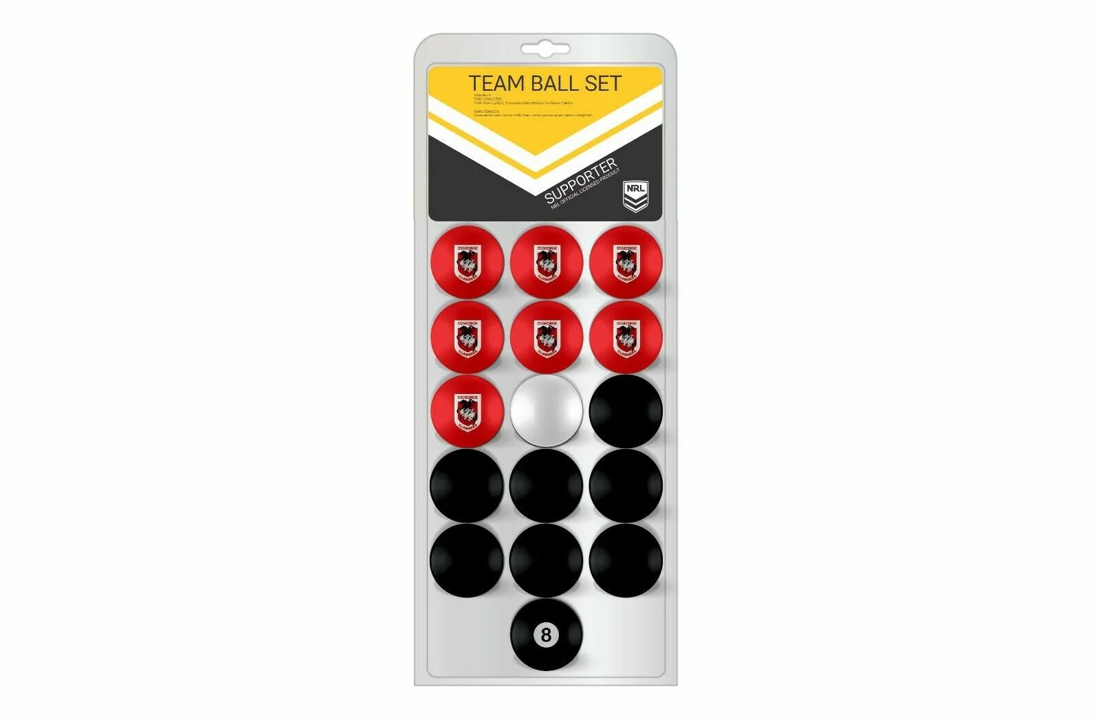 NRL Pool Snooker Billiards 16 Ball Full Set - St George Illawarra Dragons