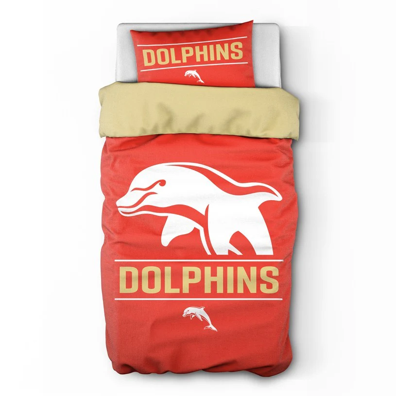 NRL Quilt Cover Set - Dolphins - Doona Cover - Pillowcases - Image 3