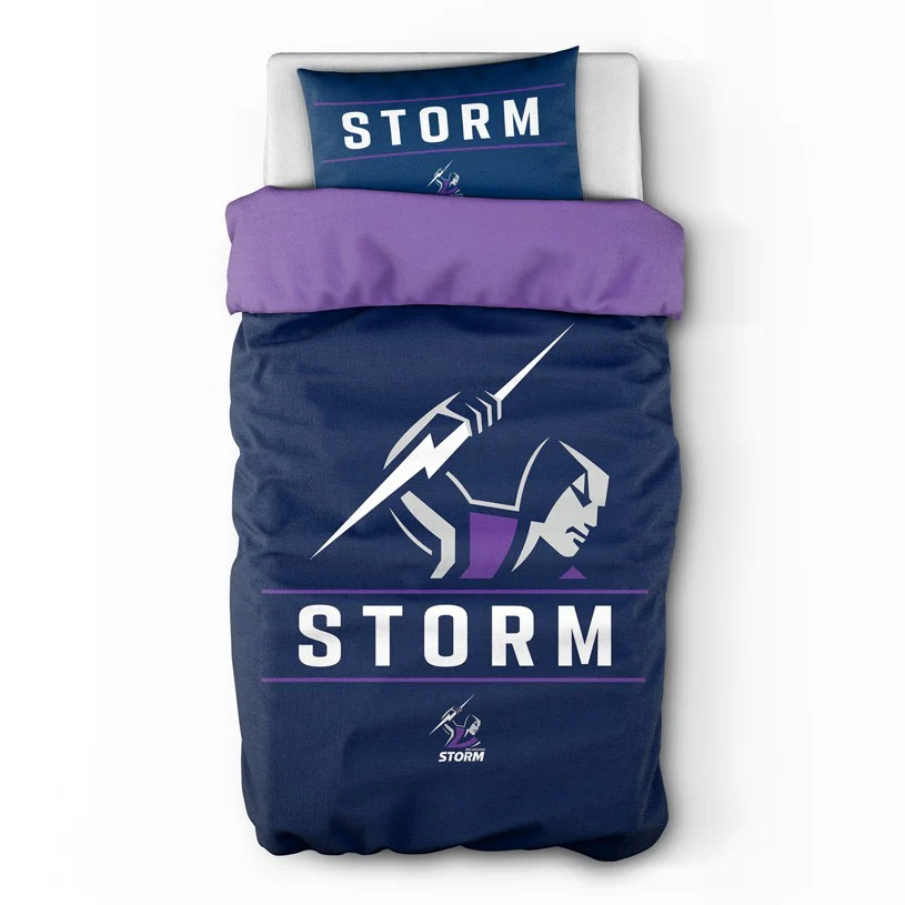 NRL Quilt Cover Set - Melbourne Storm - Doona Cover - Pillowcases - Image 2