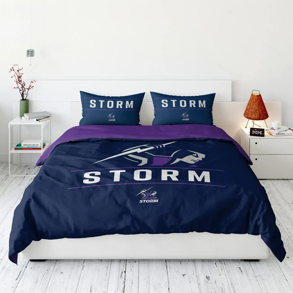 NRL Quilt Cover Set - Melbourne Storm - Doona Cover - Pillowcases - Image 6