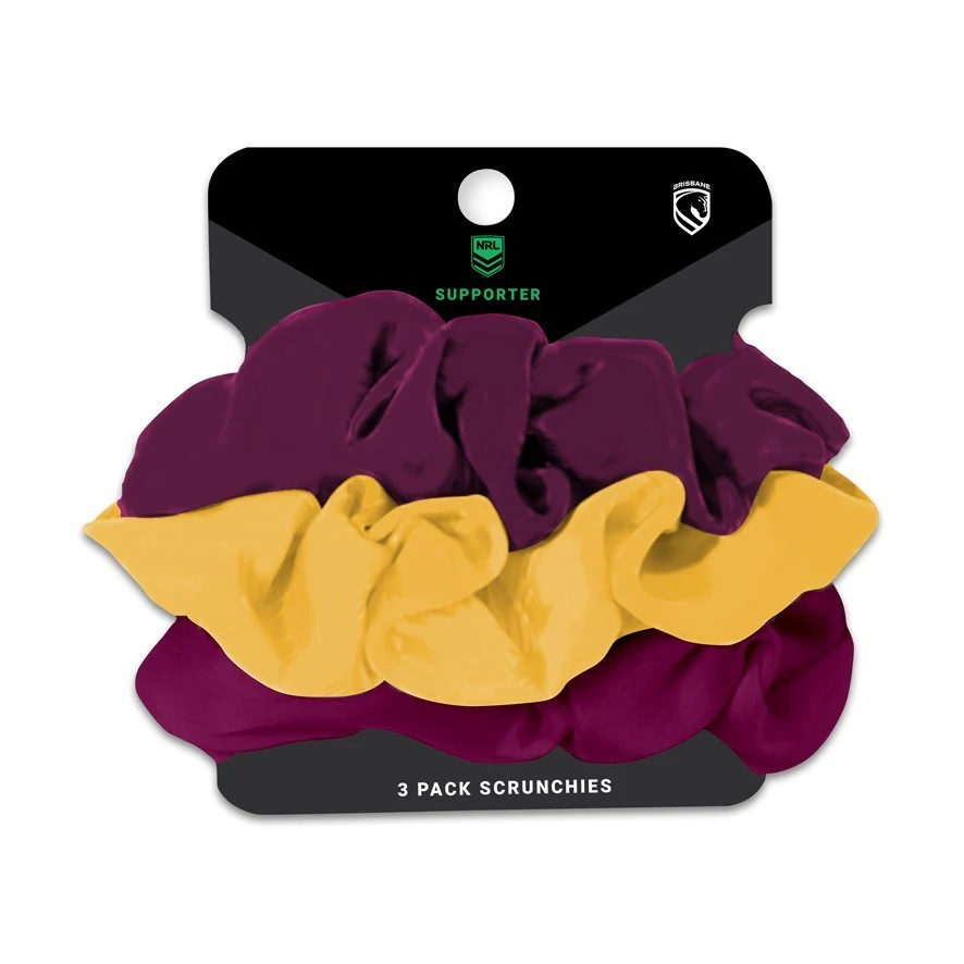 NRL Scrunchies 3 Pack - Brisbane Broncos - Team Colours - Hair Ties