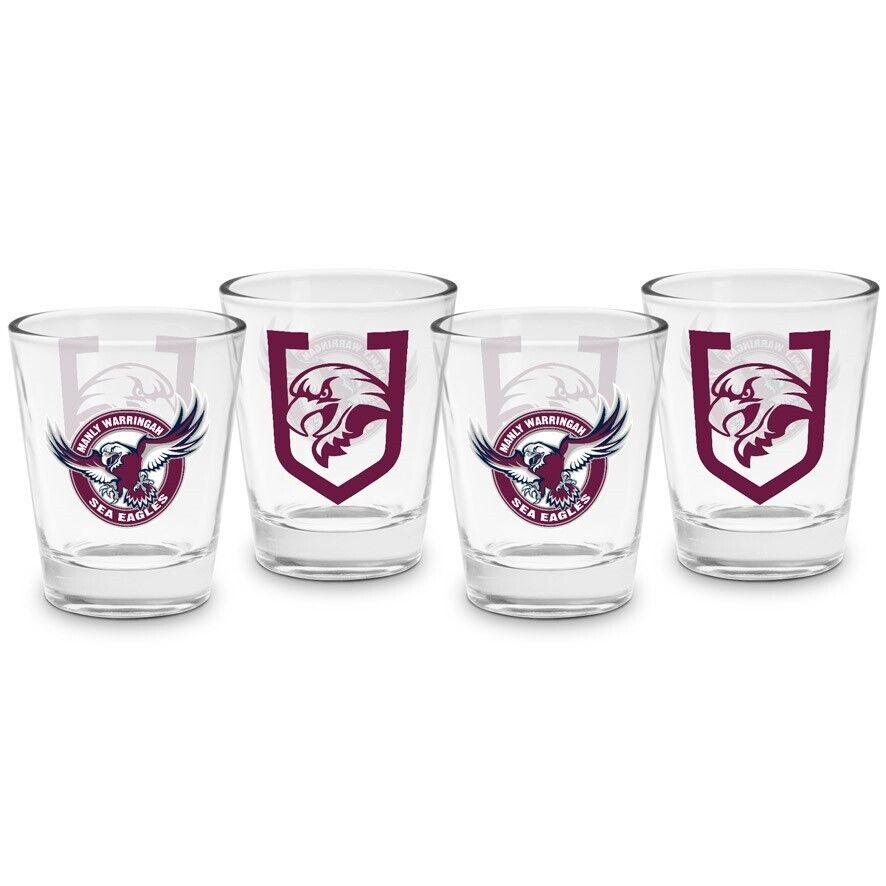 NRL Shot Glass Set of 4 - Manly Sea Eagles - 50ml - Image 2