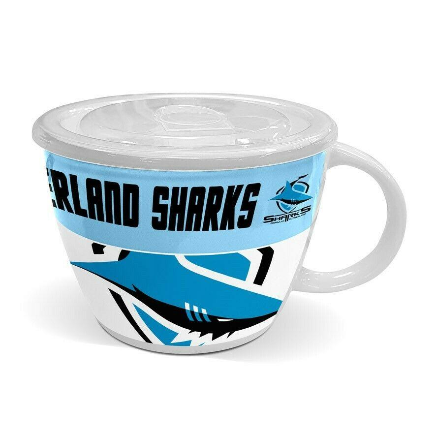 NRL Soup Mug with Lid - Cronulla Sharks - Ceramic - 850mL Capacity - Image 2