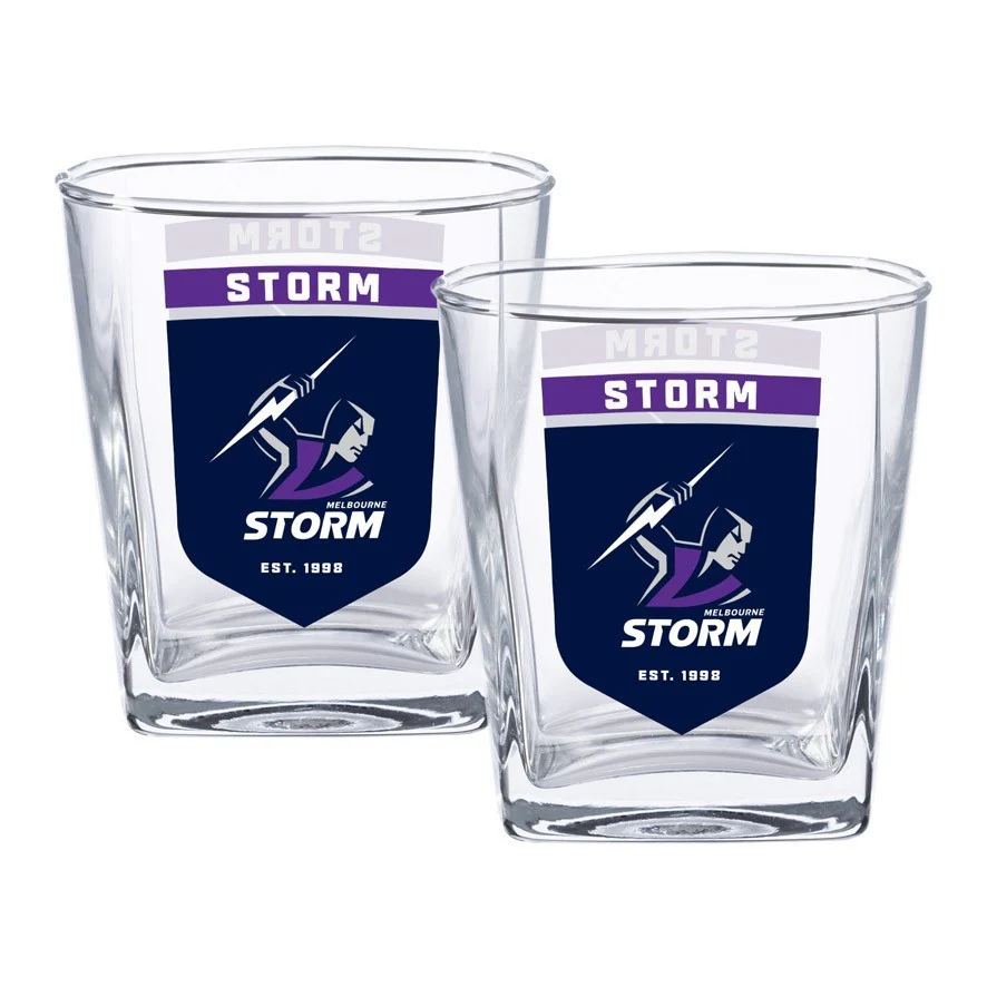 NRL Spirit Glass Set - Melbourne Storm - 250ml Cup - Set Of Two