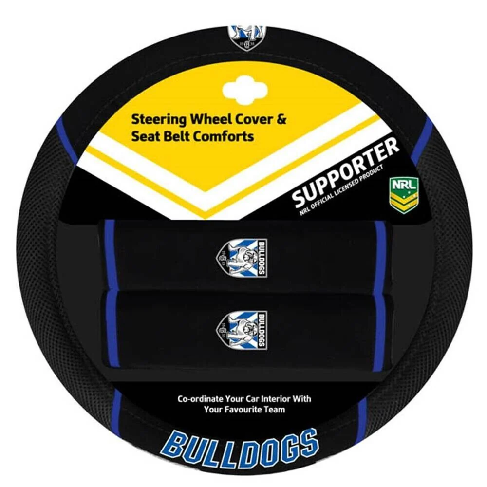 NRL Steering Wheel Cover - Seat Belt Covers - Canterbury Bulldogs