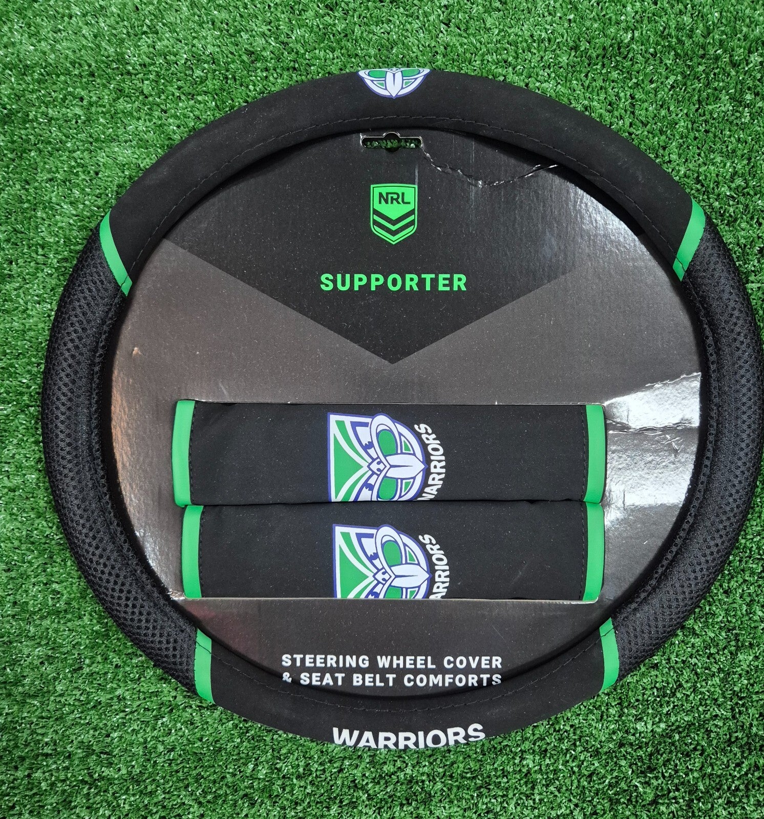 NRL Steering Wheel Cover - Seat Belt Covers- New Zealand Warriors  Universal Fit