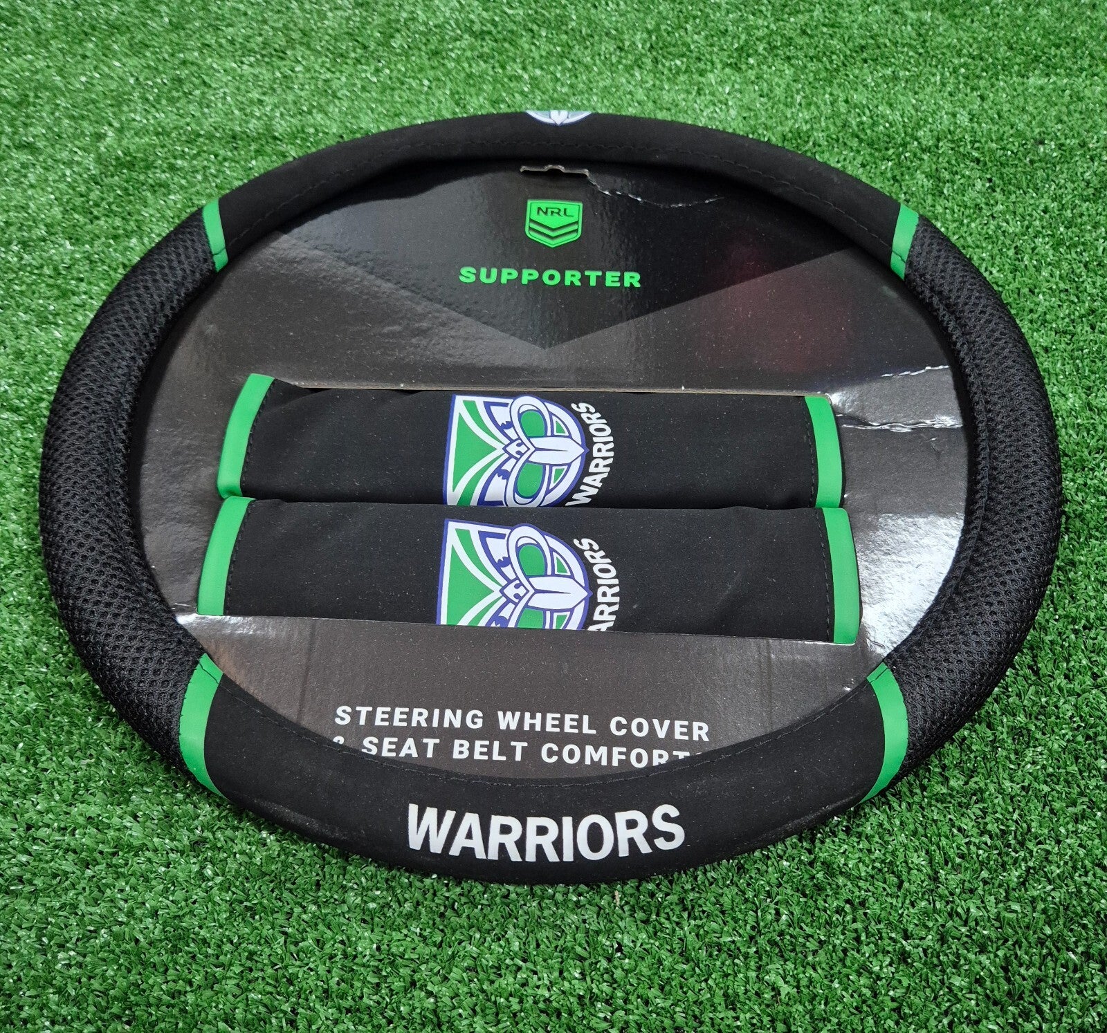 NRL Steering Wheel Cover - Seat Belt Covers- New Zealand Warriors  Universal Fit - Image 2