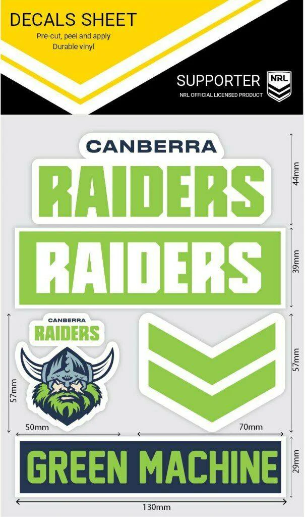 NRL Sticker Decal Sheet - Canberra Raiders - Stickers Wordmark