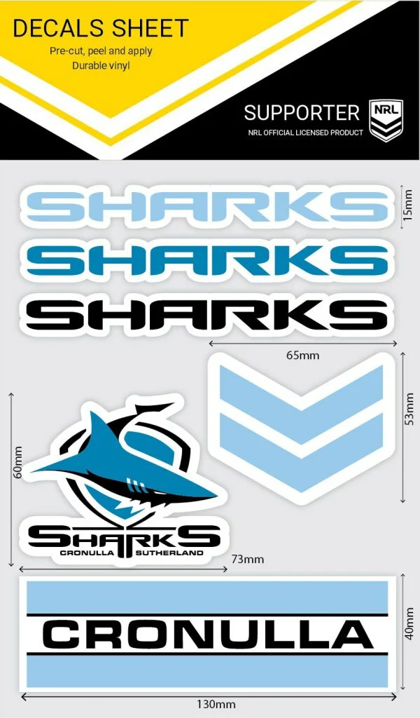 NRL Sticker Decal Sheet - Cronulla Sharks - Stickers Wordmark - Image 2