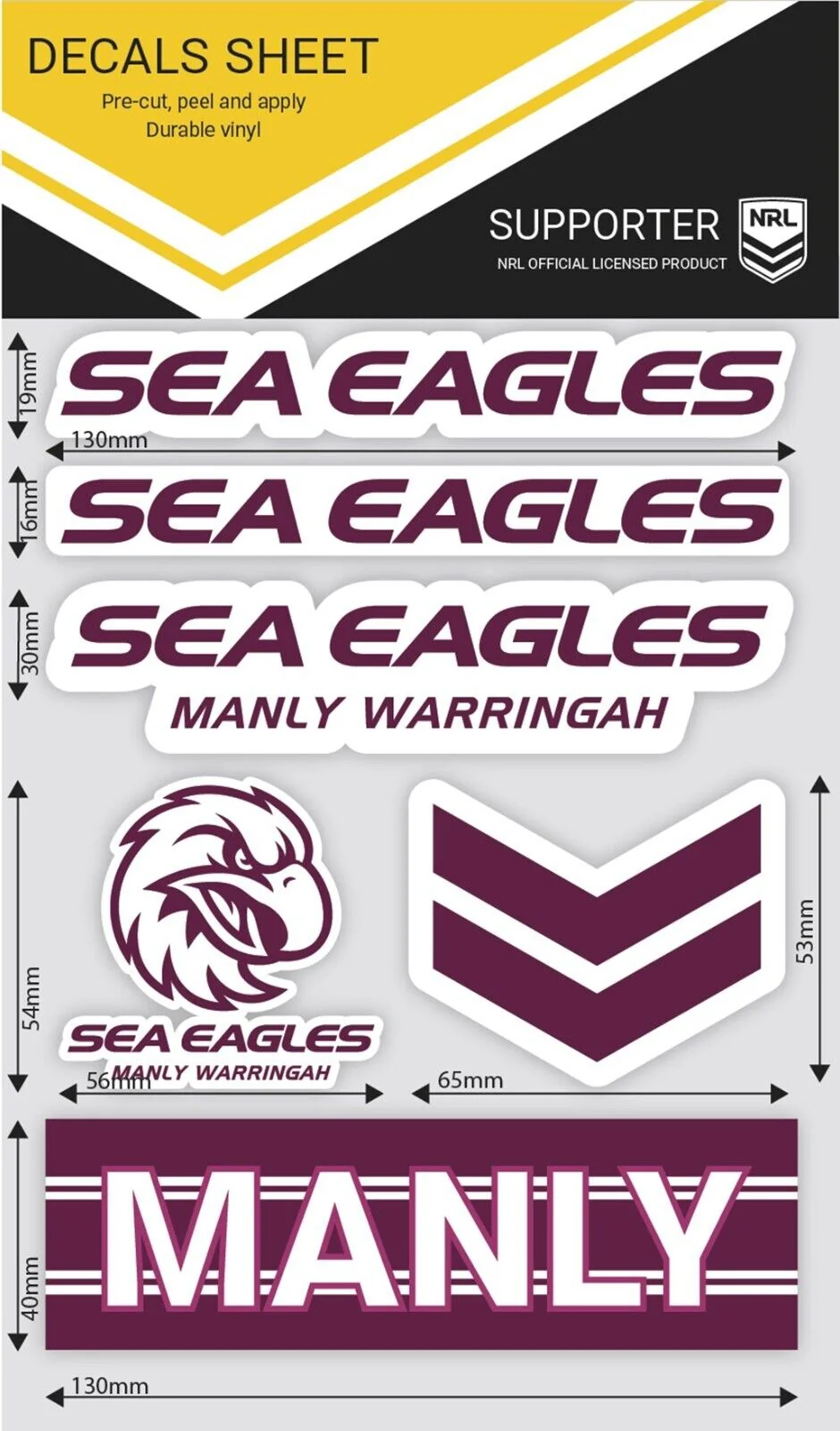 NRL Sticker Decal Sheet - Manly Sea Eagles - Stickers Wordmark - NEW - Image 2