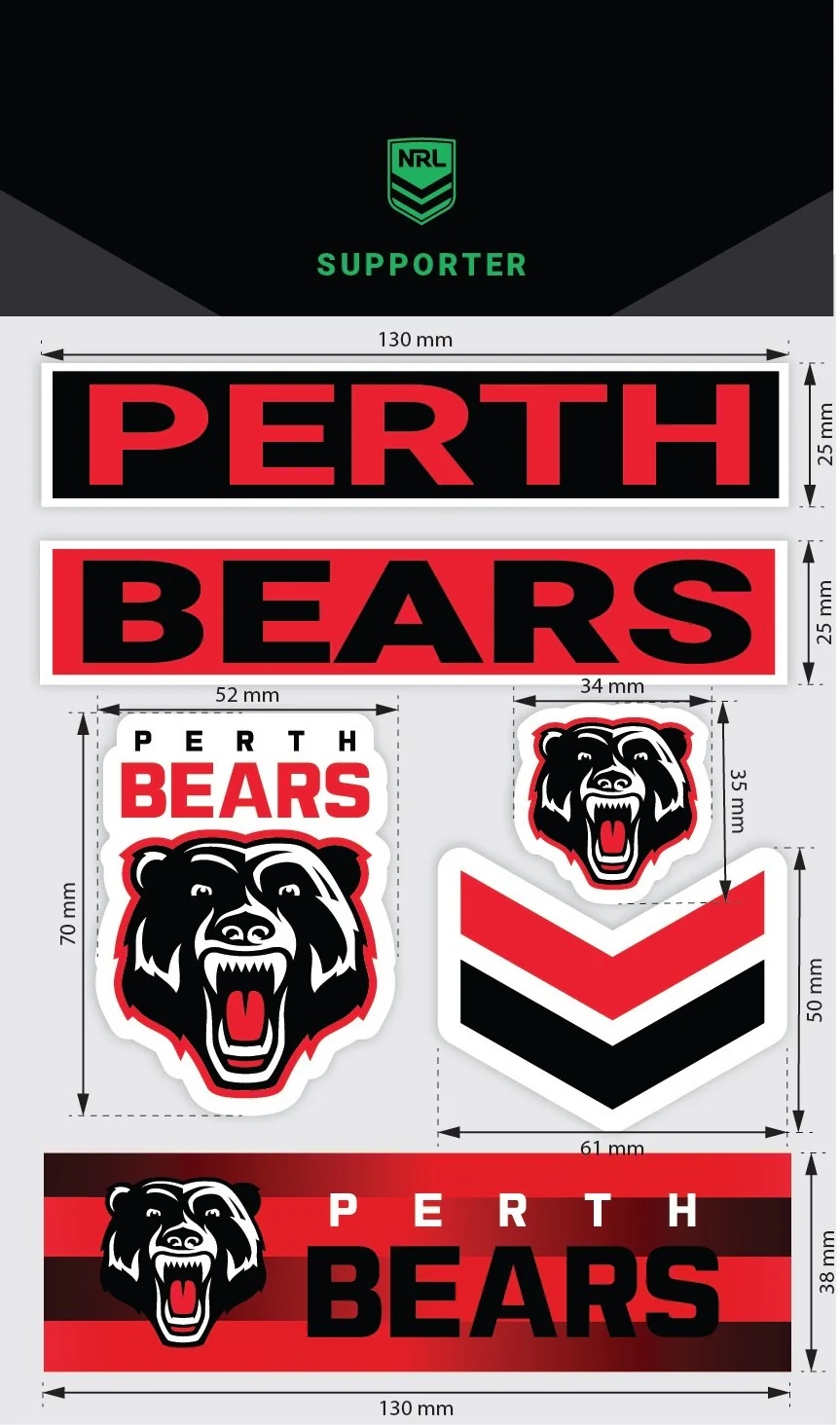 NRL Sticker Decal Sheet  Perth Bears  Stickers Wordmark - Image 2