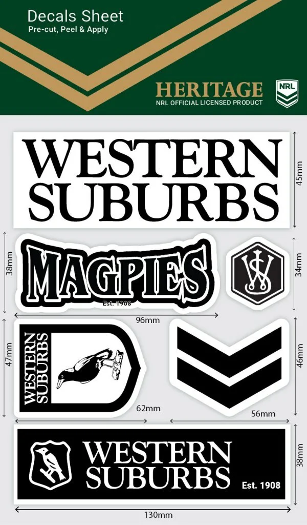 NRL Sticker Decal Sheet - Western Suburbs Magpies - Stickers Wordmark - Heritage - Image 2