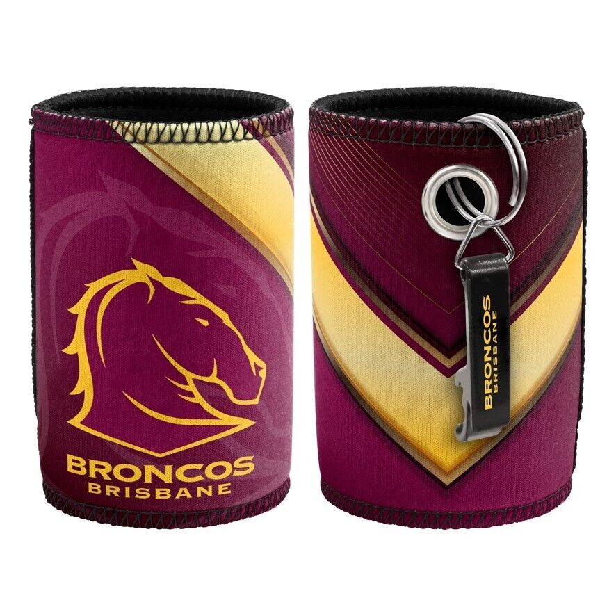 NRL Stubby Can Cooler with Bottle Opener - Brisbane Broncos - Rubber Base - Image 2