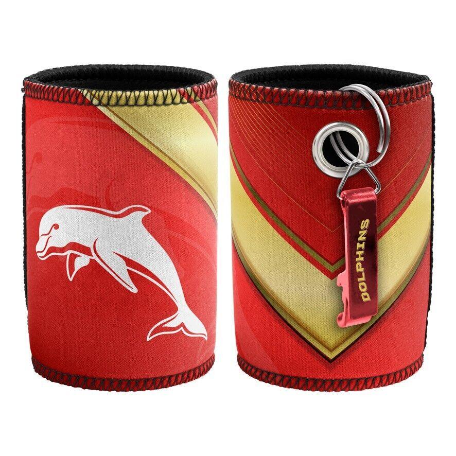 NRL Stubby Can Cooler with Bottle Opener - Dolphins - Rubber Base - Image 2