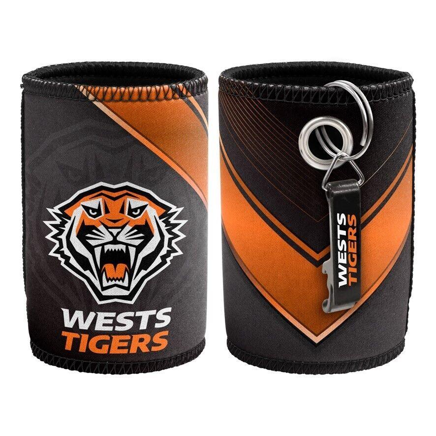 NRL Stubby Can Cooler with Bottle Opener - West Tigers - Rubber Base - Image 2