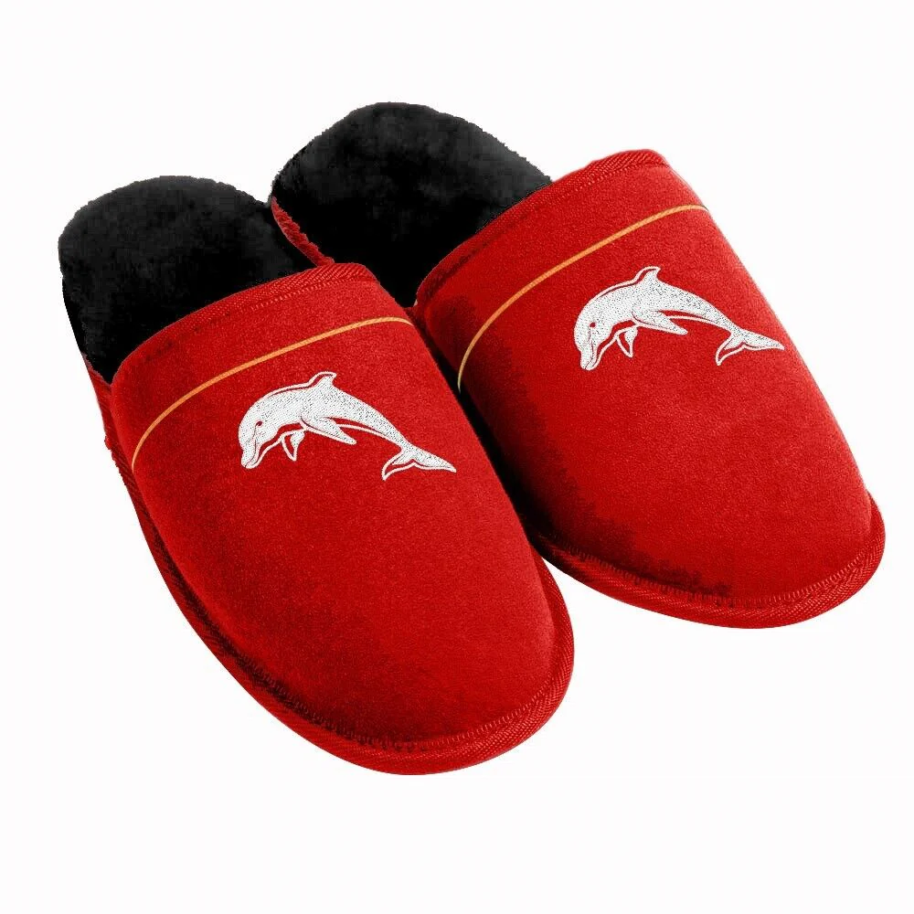 NRL Supporter Slippers - Dolphins - Mens Size - Fluffy Winter Shoe - Image 2