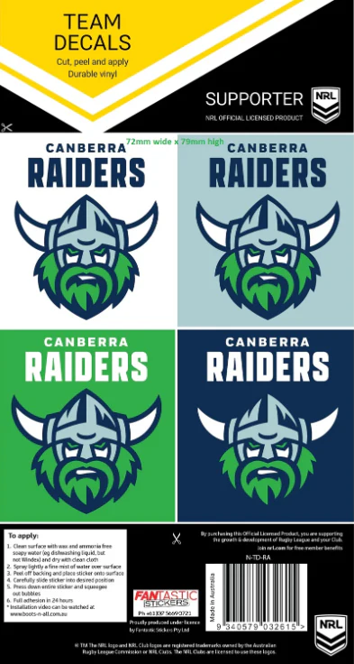 NRL Team Decal Sticker Set - Canberra Raiders - Image 2