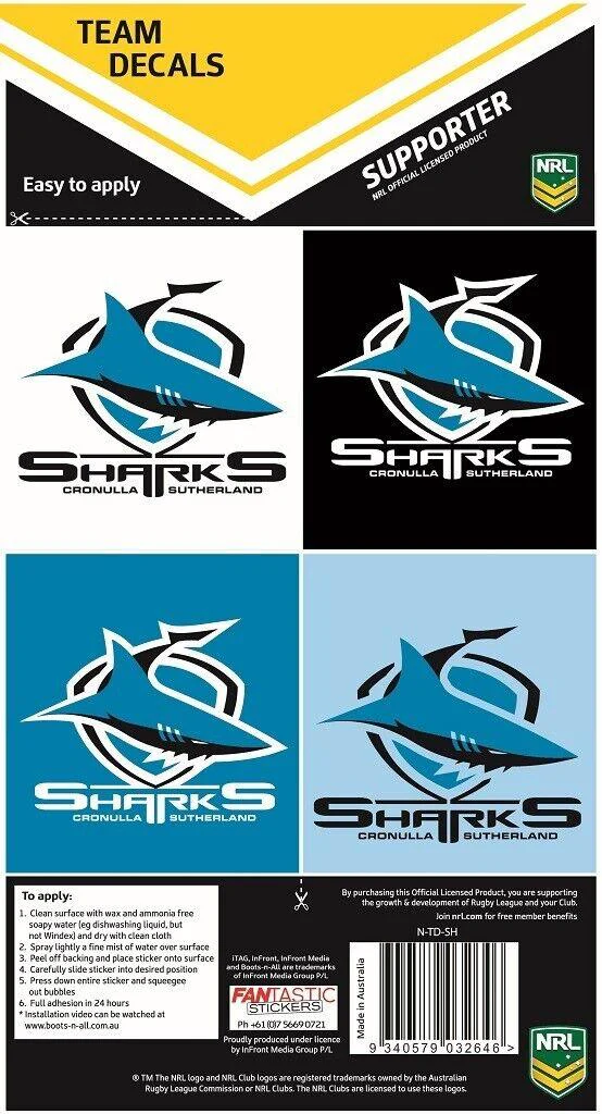 NRL Team Decal Sticker Set - Cronulla Sharks - Image 2