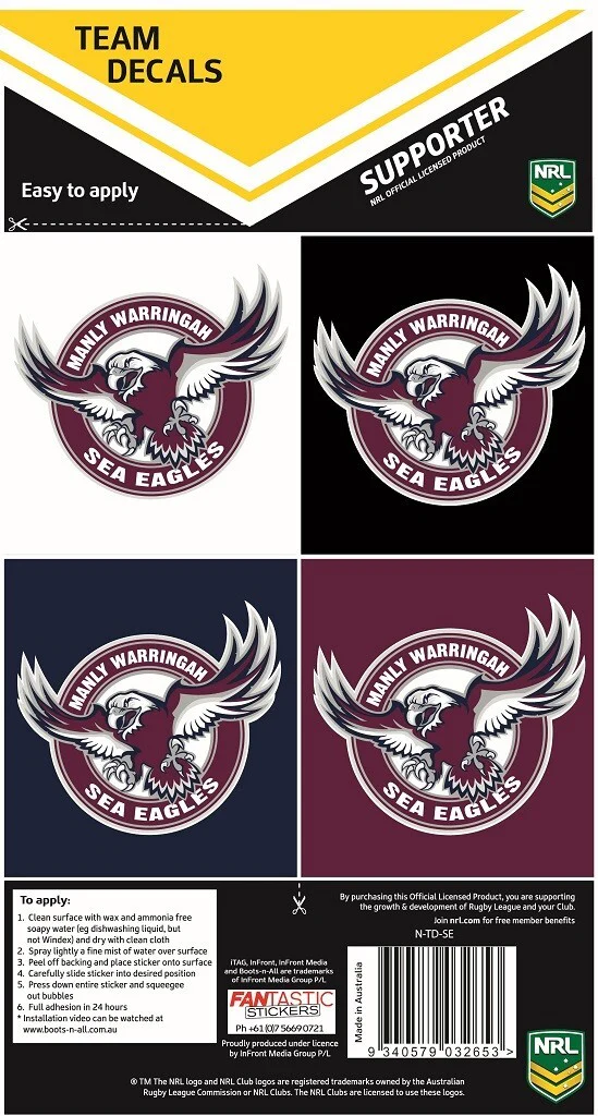 NRL Team Decal Sticker Set - Manly Sea Eagles - Old Logo - Image 2