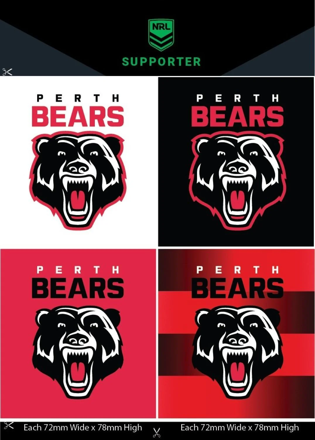 NRL Team Decal Sticker Set  Perth Bears