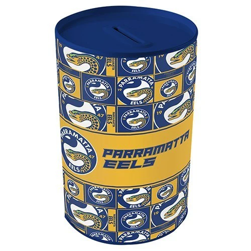 NRL Tin Money Box - Parramatta Eels -  21cm Tall x 10cm Wide - Image 2