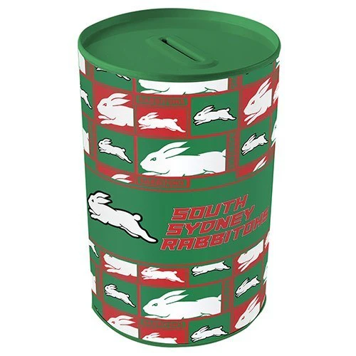 NRL Tin Money Box - South Sydney Rabbitohs -  21cm Tall x 10cm Wide - Image 2