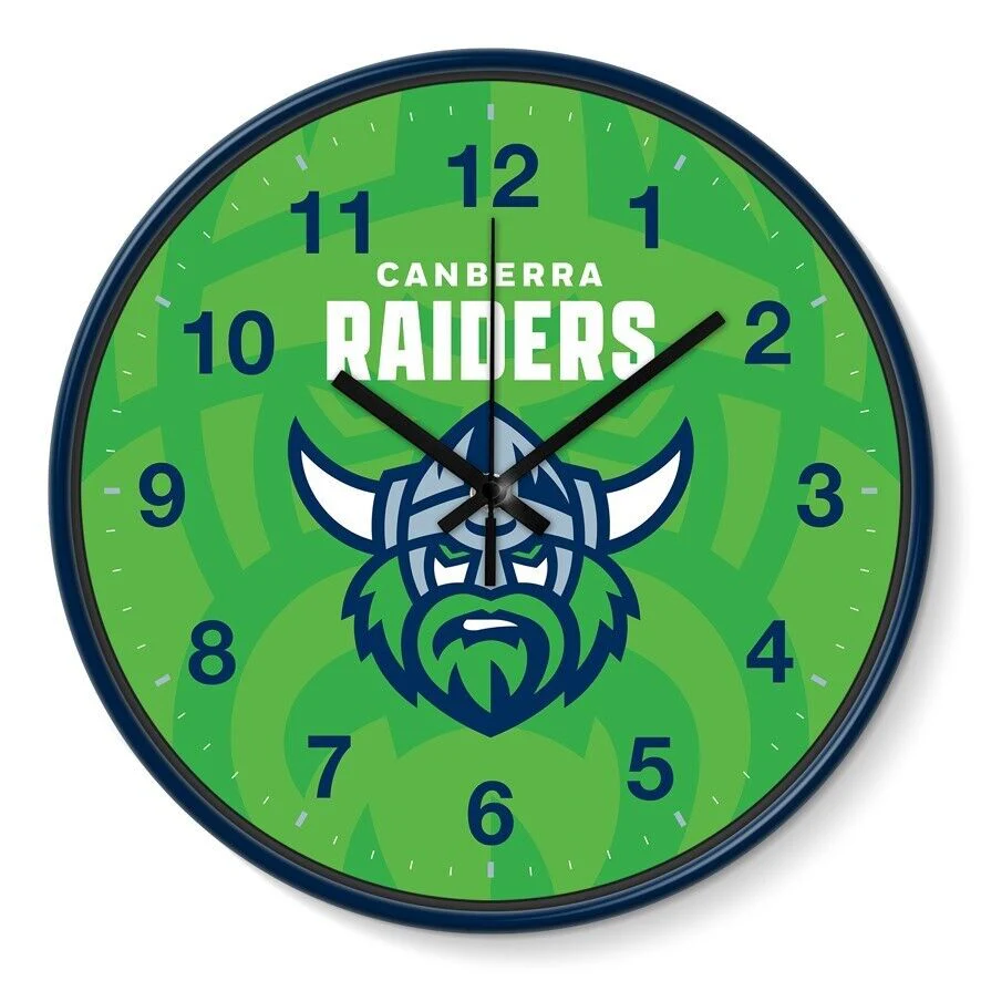 NRL Wall Clock - Canberra Raiders - Plastic - 30cm Diameter - Team Logo - Image 2