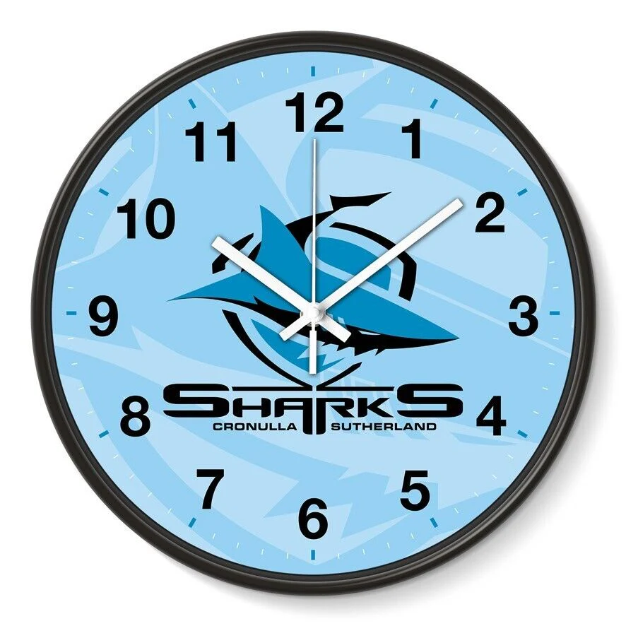 NRL Wall Clock - Cronulla Sharks - Plastic - 30cm Diameter - Team Logo - Image 2