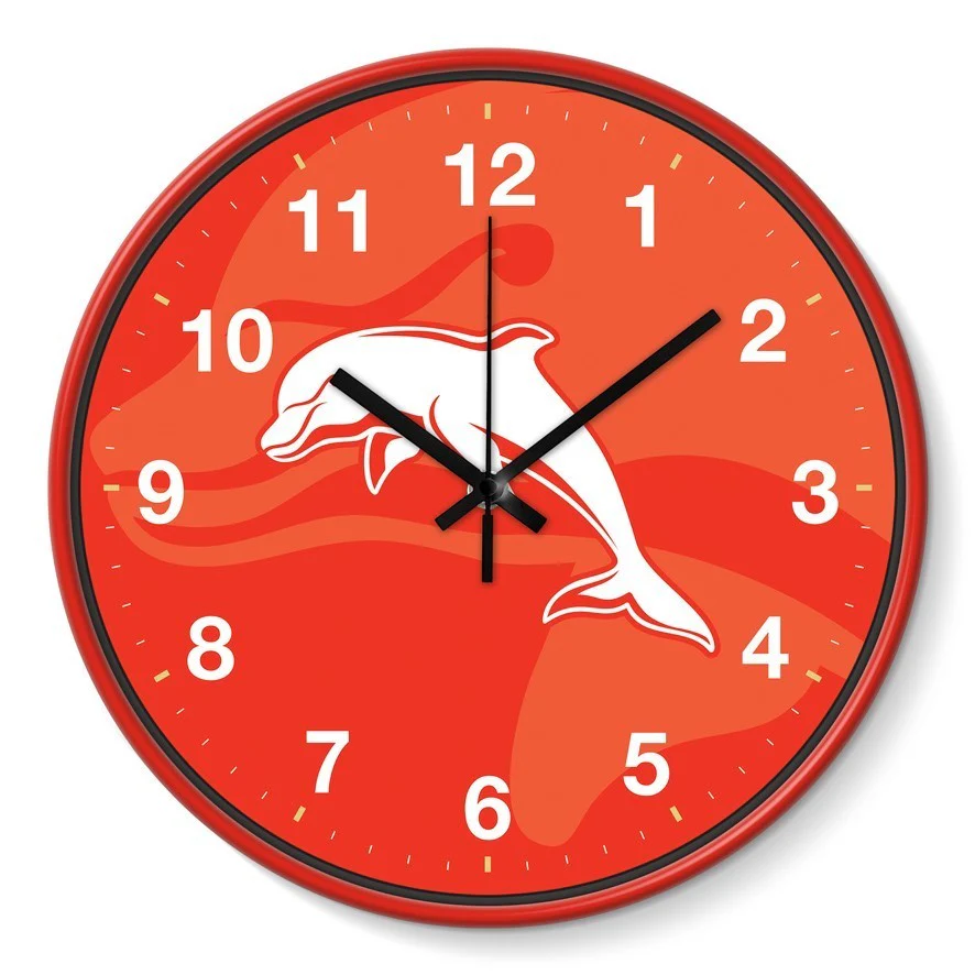 NRL Wall Clock - Dolphins - Plastic - 30cm Diameter - Team Logo - Image 2