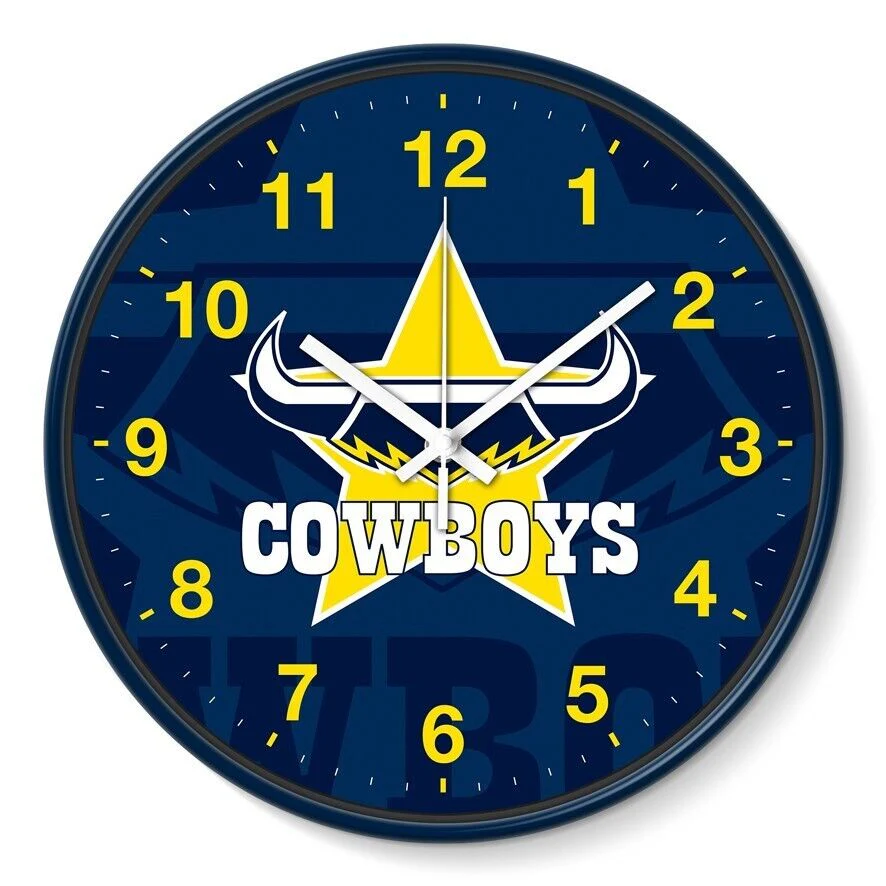 NRL Wall Clock - North Queensland Cowboys - Plastic - 30cm Diameter - Team Logo - Image 2