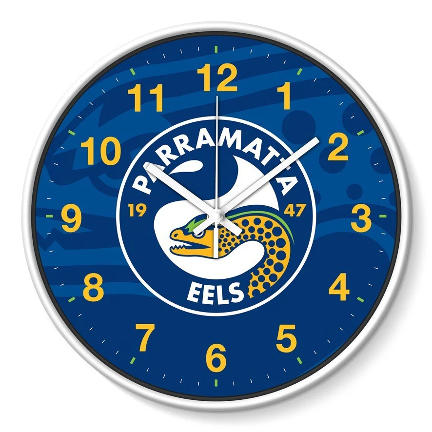 NRL Wall Clock - Parramatta Eels - Plastic - 30cm Diameter - Team Logo - Image 2