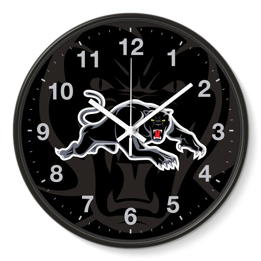 NRL Wall Clock - Penrith Panthers - Plastic - 30cm Diameter - Team Logo