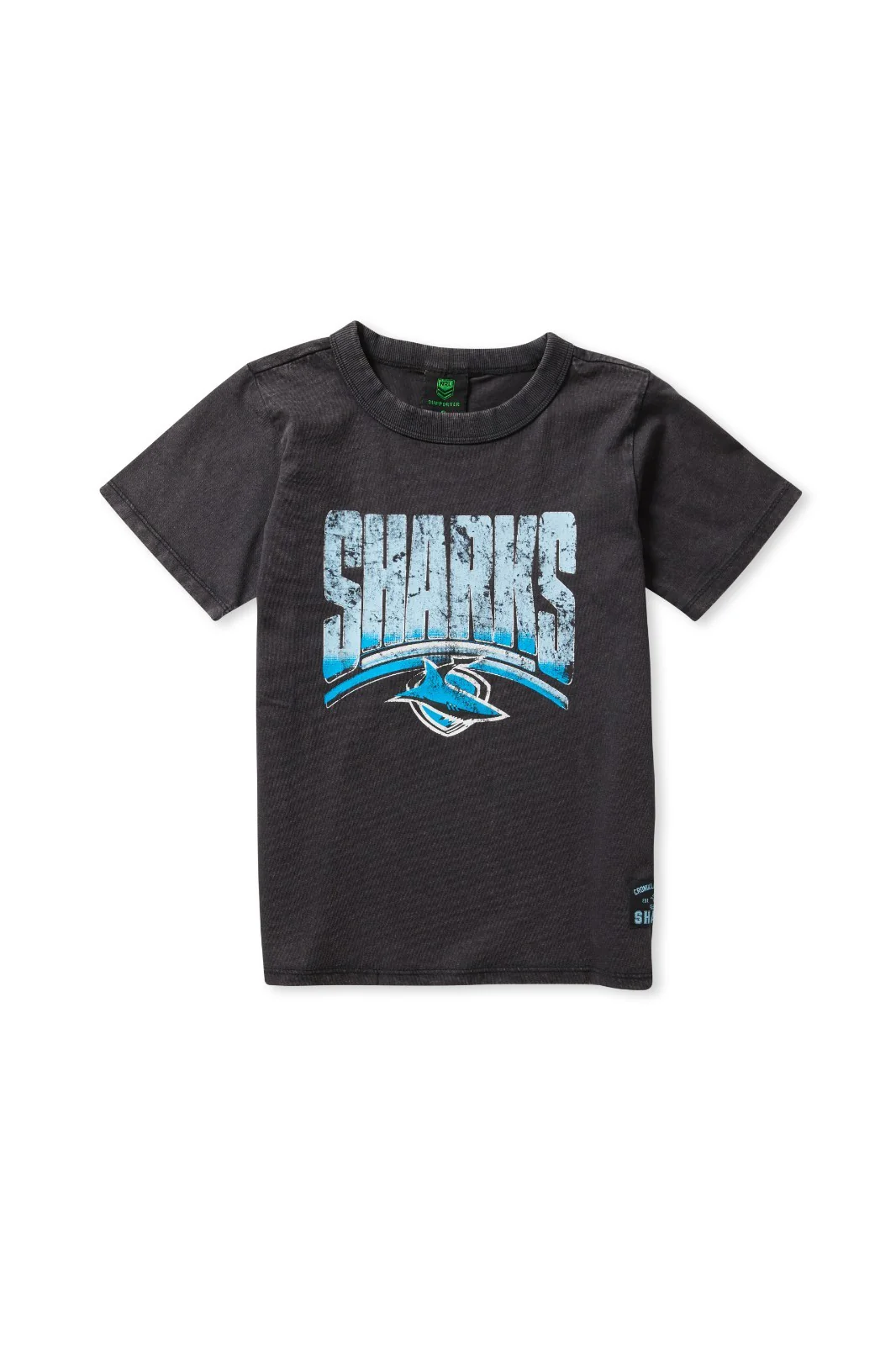 NRL Washed Club Tee Shirt - Cronulla Sharks - Youth - Kids - Cotton T-Shirt