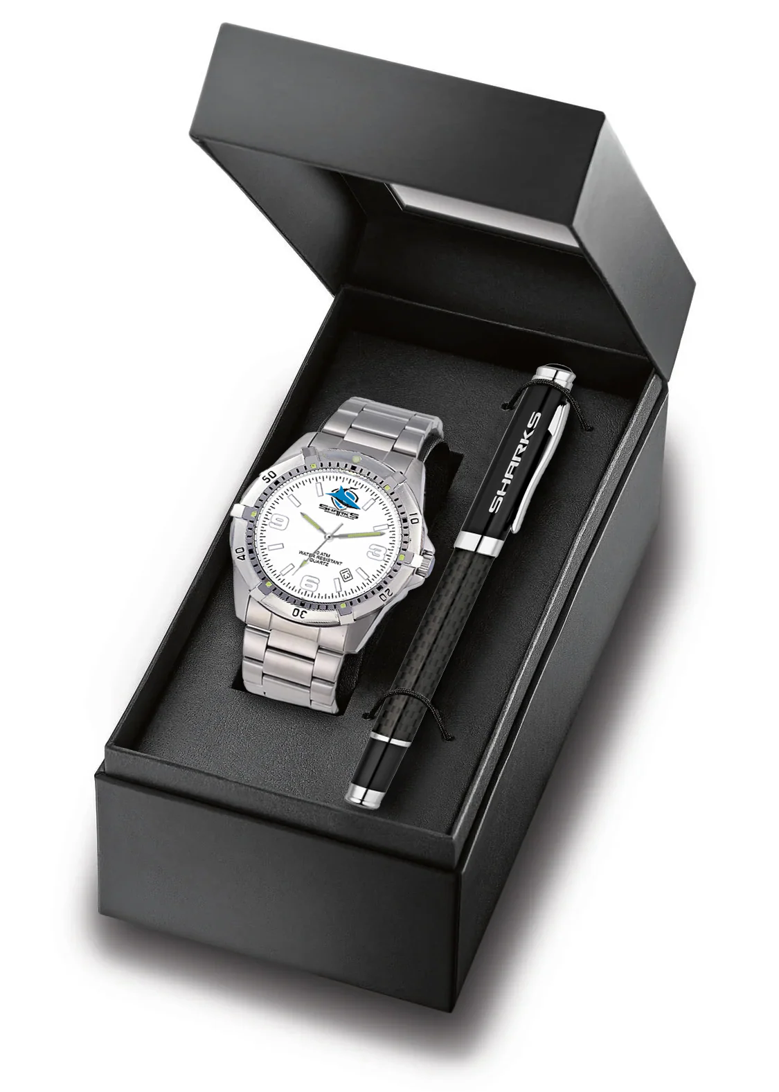NRL Watch & Pen Gift Set - Cronulla Sharks - Stainless Steel - Image 2