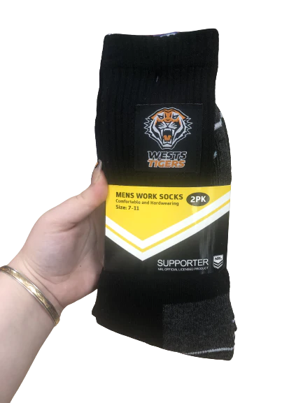 NRL Work Socks - NEW LOGO - West Tigers - Two Pack - Sock
