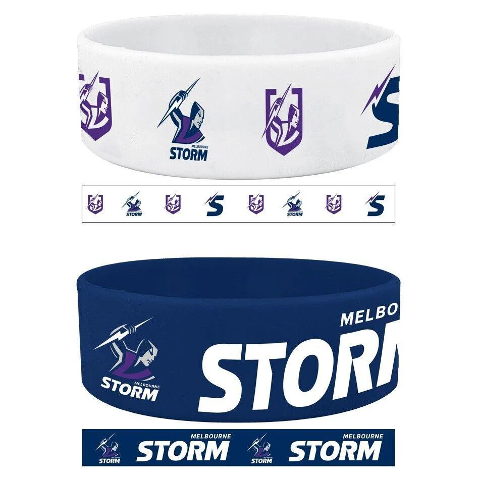 NRL Wrist Bands Set of 2 - Melbourne Storm - Set of Two - Silicone Band - Image 2